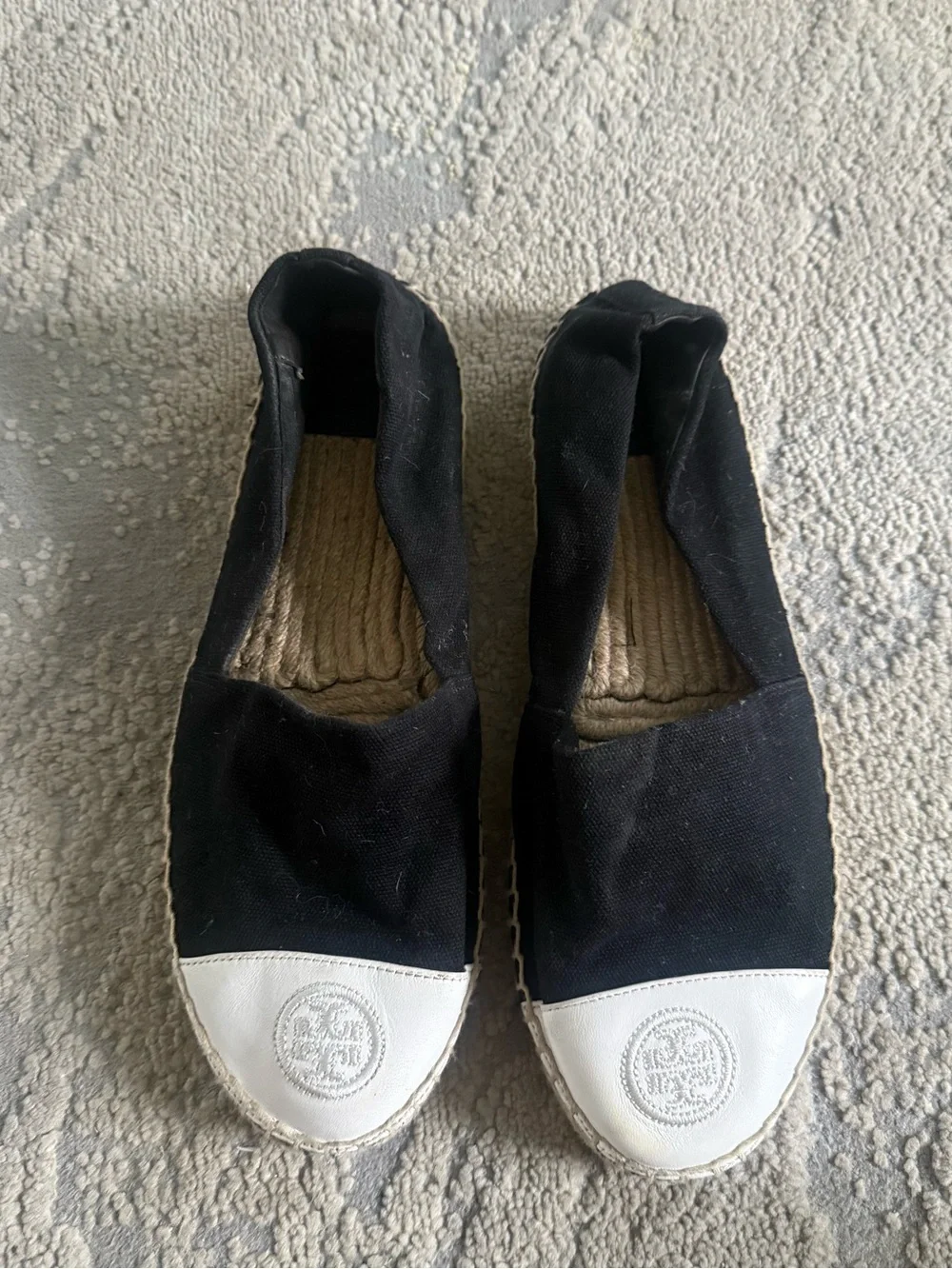 Tory Burch Color Block Canvas Espadrilles slip on white leather tie caps 9